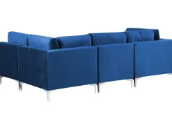 Left Hand 4 Seater Modular Velvet Corner Sofa Blue Evja