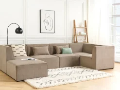 Left Hand 5 Seater Modular Jumbo Cord Corner Sofa With Ottoman Taupe Lemvig