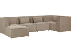 Left Hand 5 Seater Modular Jumbo Cord Corner Sofa With Ottoman Taupe Lemvig