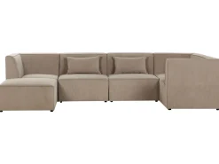 Left Hand 5 Seater Modular Jumbo Cord Corner Sofa With Ottoman Taupe Lemvig