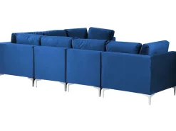 Left Hand 6 Seater Modular Velvet Corner Sofa Blue Evja