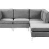 Left Hand 4 Seater Modular Velvet Corner Sofa With Ottoman Grey Evja