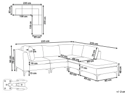 Left Hand 4 Seater Modular Velvet Corner Sofa With Ottoman Grey Evja