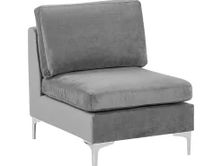 Left Hand 4 Seater Modular Velvet Corner Sofa With Ottoman Grey Evja