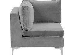 Left Hand 4 Seater Modular Velvet Corner Sofa With Ottoman Grey Evja