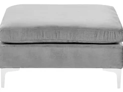 Left Hand 6 Seater Modular Velvet Corner Sofa With Ottoman Grey Evja