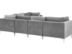 Left Hand 6 Seater Modular Velvet Corner Sofa With Ottoman Grey Evja