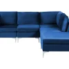 Left Hand 4 Seater Modular Velvet Corner Sofa With Ottoman Blue Evja