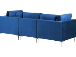 Left Hand 4 Seater Modular Velvet Corner Sofa With Ottoman Blue Evja