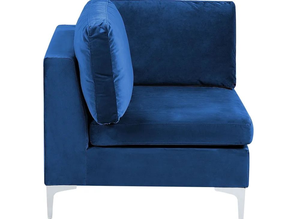 Left Hand 4 Seater Modular Velvet Corner Sofa With Ottoman Blue Evja