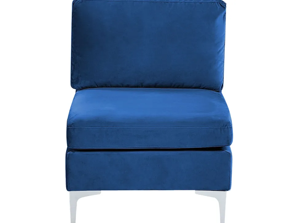Left Hand 4 Seater Modular Velvet Corner Sofa With Ottoman Blue Evja