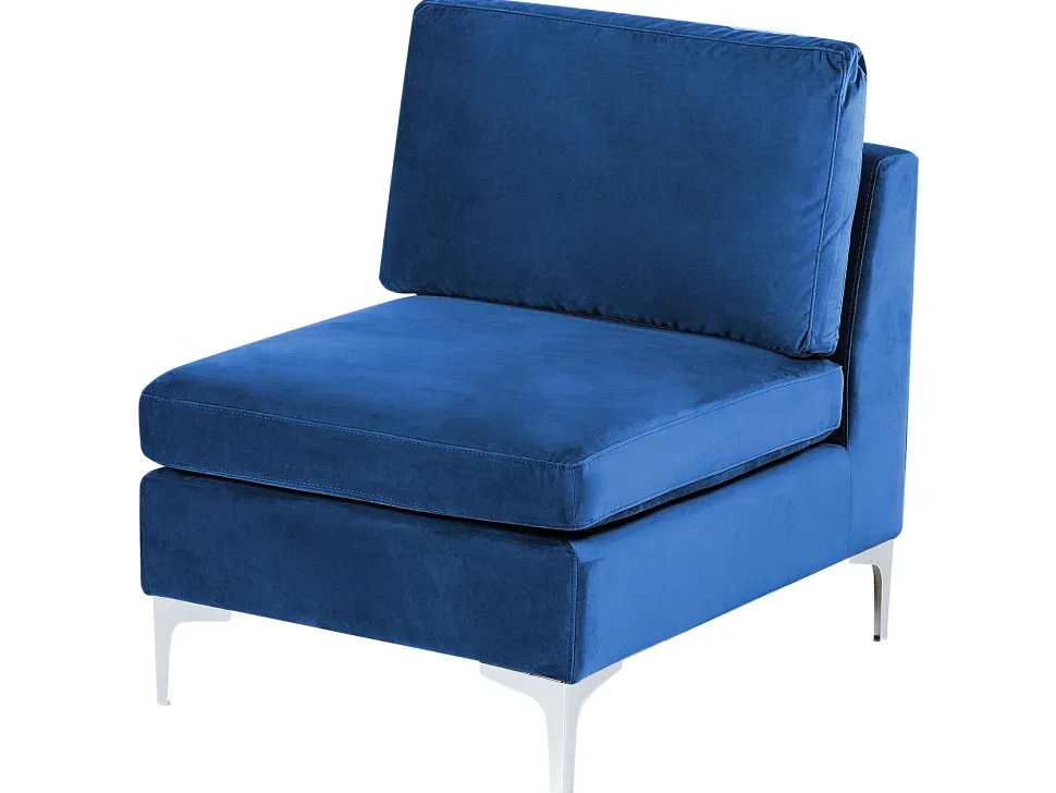 Left Hand 4 Seater Modular Velvet Corner Sofa With Ottoman Blue Evja