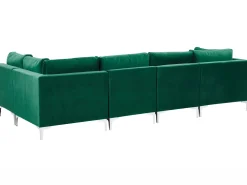 Left Hand 5 Seater Modular Velvet Corner Sofa Green Evja