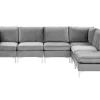 Left Hand 5 Seater Modular Velvet Corner Sofa With Ottoman Grey Evja