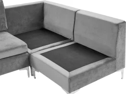 Left Hand 5 Seater Modular Velvet Corner Sofa With Ottoman Grey Evja
