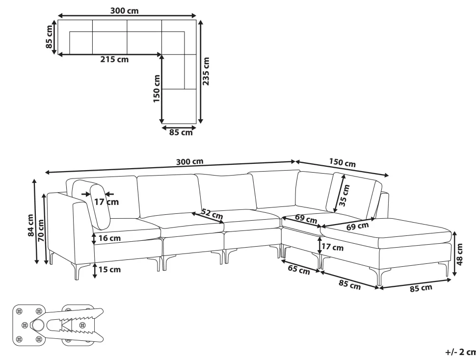 Left Hand 5 Seater Modular Velvet Corner Sofa With Ottoman Grey Evja