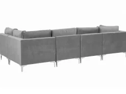 Left Hand 5 Seater Modular Velvet Corner Sofa With Ottoman Grey Evja