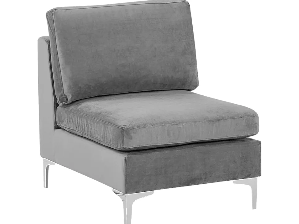 Left Hand 5 Seater Modular Velvet Corner Sofa With Ottoman Grey Evja