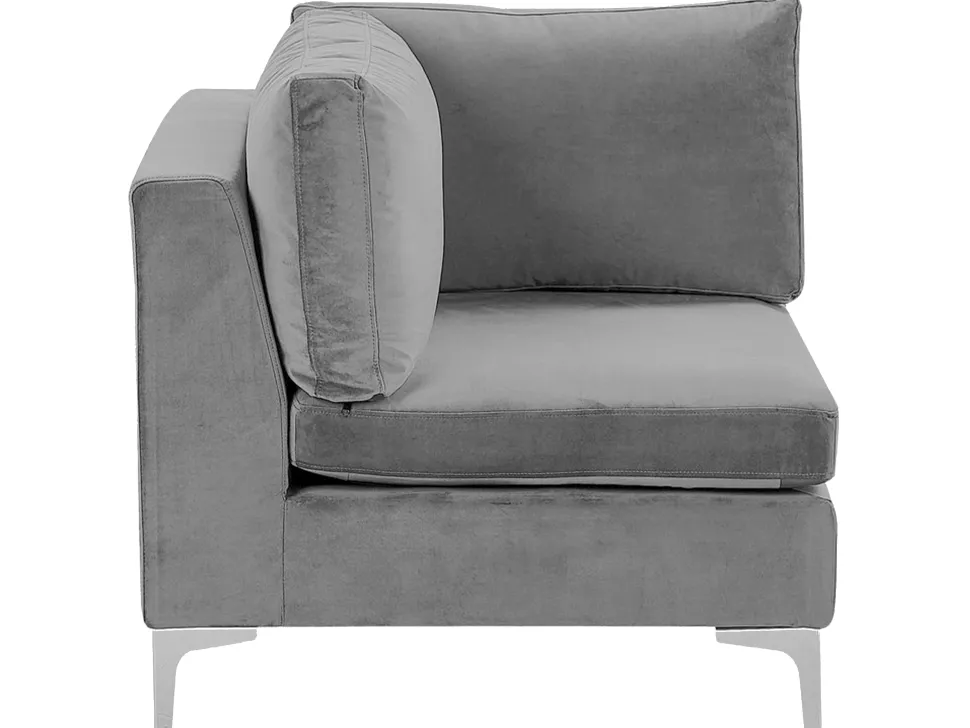 Left Hand 5 Seater Modular Velvet Corner Sofa With Ottoman Grey Evja