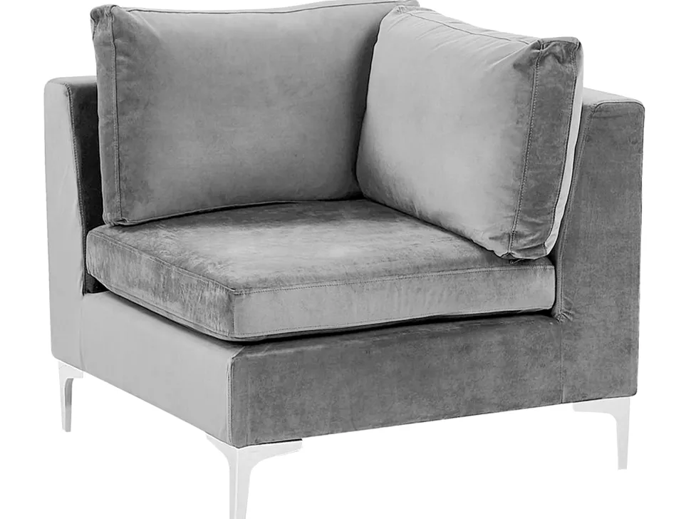 Left Hand 5 Seater Modular Velvet Corner Sofa With Ottoman Grey Evja