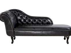 Left Hand Chaise Lounge Faux Leather Black Nimes