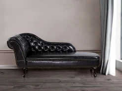 Left Hand Chaise Lounge Faux Leather Black Nimes