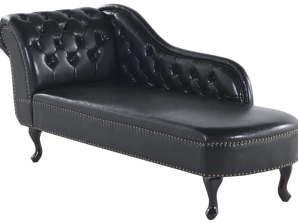 Left Hand Chaise Lounge Faux Leather Black Nimes