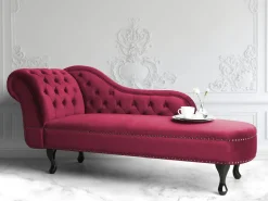Left Hand Chaise Lounge Velvet Burgundy Nimes