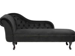 Left Hand Chaise Lounge Velvet Black Nimes