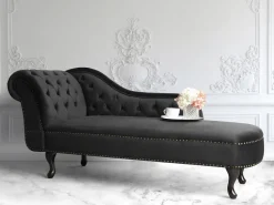 Left Hand Chaise Lounge Velvet Black Nimes
