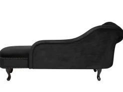Left Hand Chaise Lounge Velvet Black Nimes
