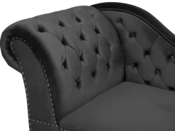 Left Hand Chaise Lounge Velvet Black Nimes