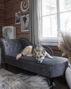 Left Hand Chaise Lounge Velvet Grey Nimes