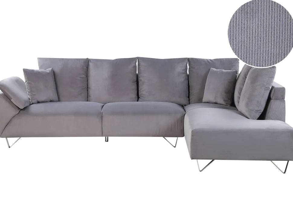 Left Hand Corduroy Corner Sofa Grey Lunner