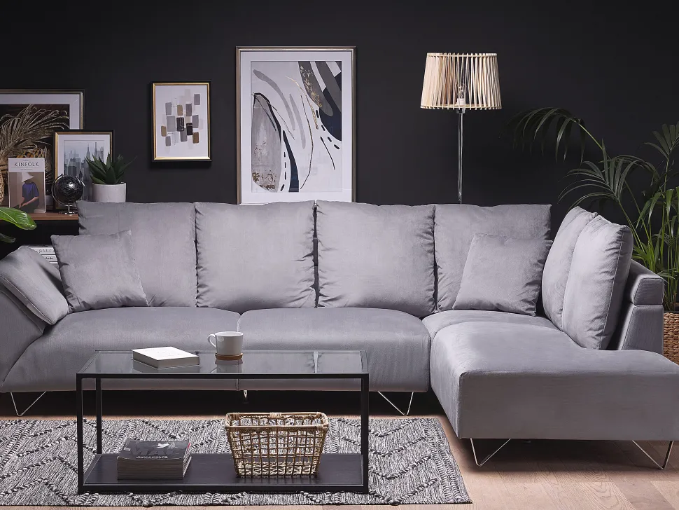 Left Hand Corduroy Corner Sofa Grey Lunner