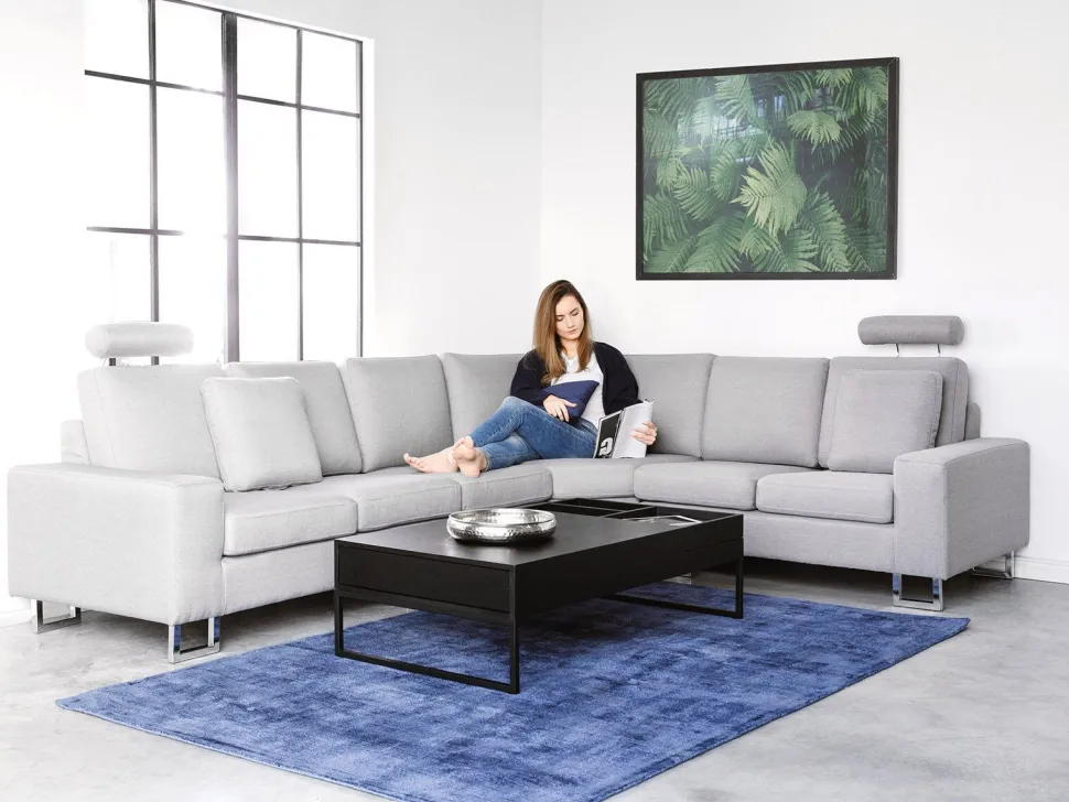 Left Hand Corner Fabric Sofa Light Grey Stockholm