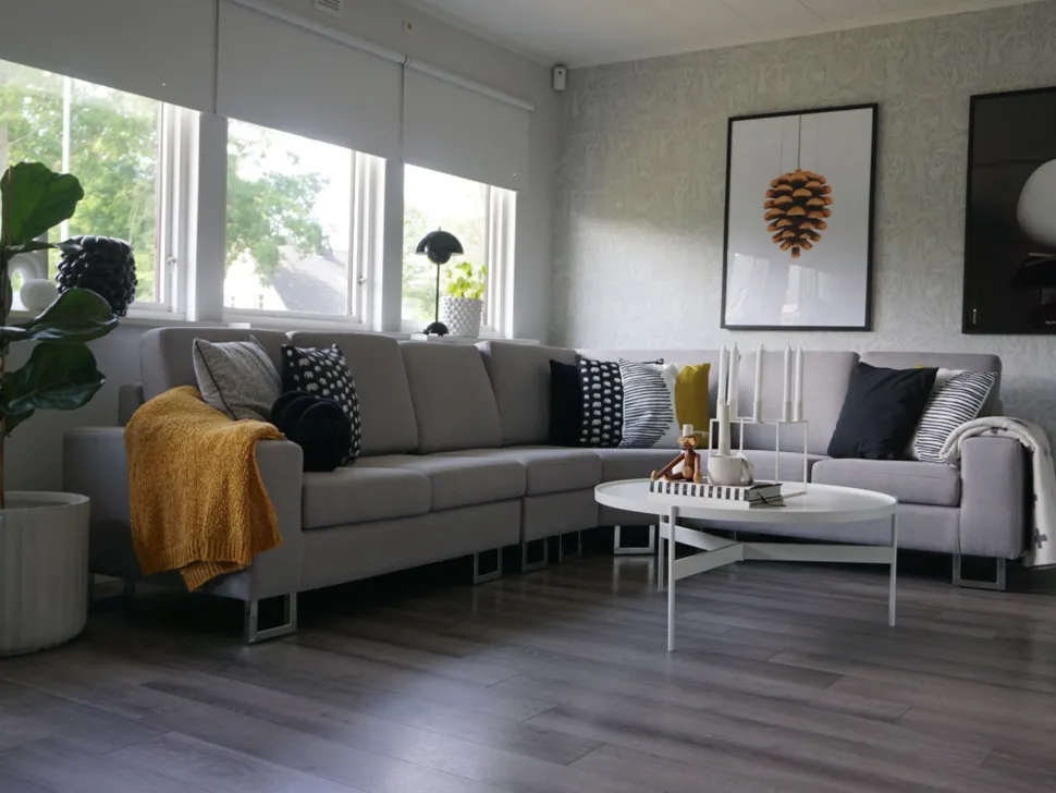 Left Hand Corner Fabric Sofa Light Grey Stockholm
