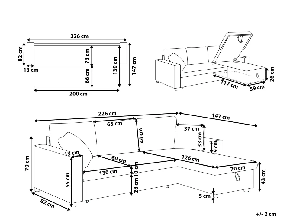 Left Hand Corner Fabric Sofa Bed Beige Tampere