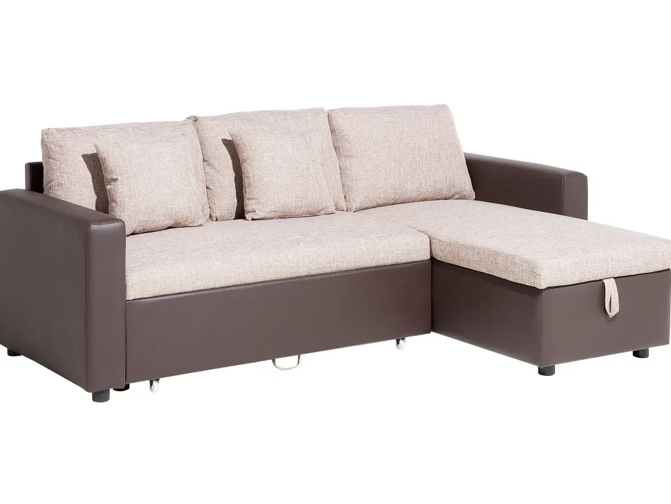 Left Hand Corner Fabric Sofa Bed Beige Tampere