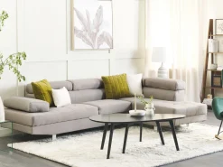 Left Hand Corner Fabric Sofa Light Grey Norrea