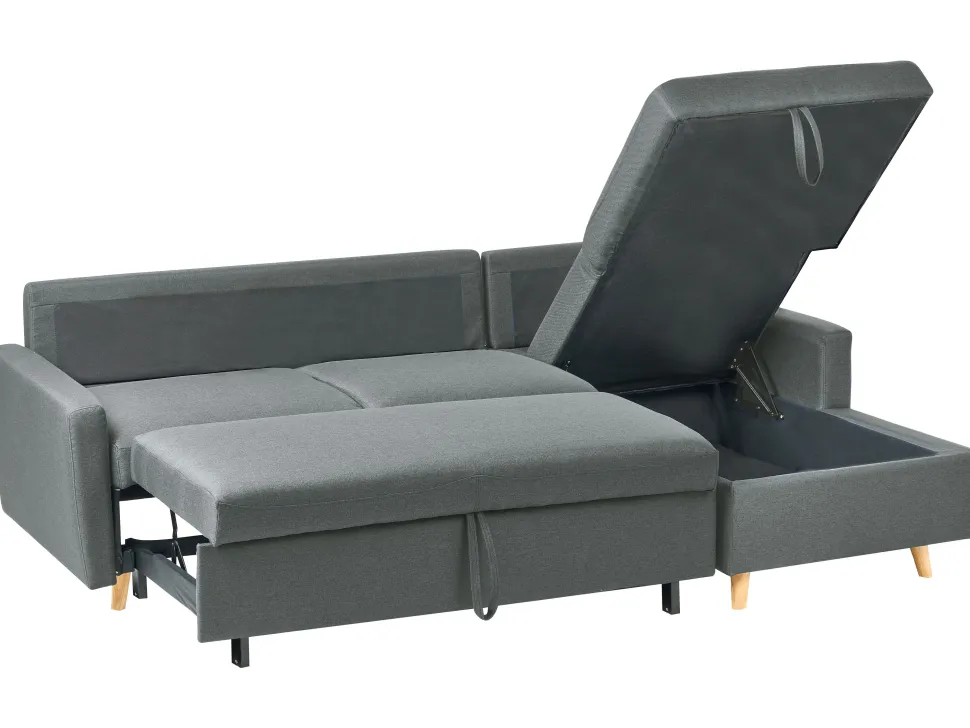 Left Hand Corner Sofa Bed With Storage Dark Grey Flakk
