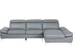 Left Hand Corner Sofa Leather Grey Farila