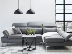 Left Hand Corner Sofa Leather Grey Farila