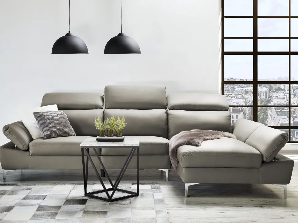 Left Hand Corner Sofa Leather Taupe Beige Farila