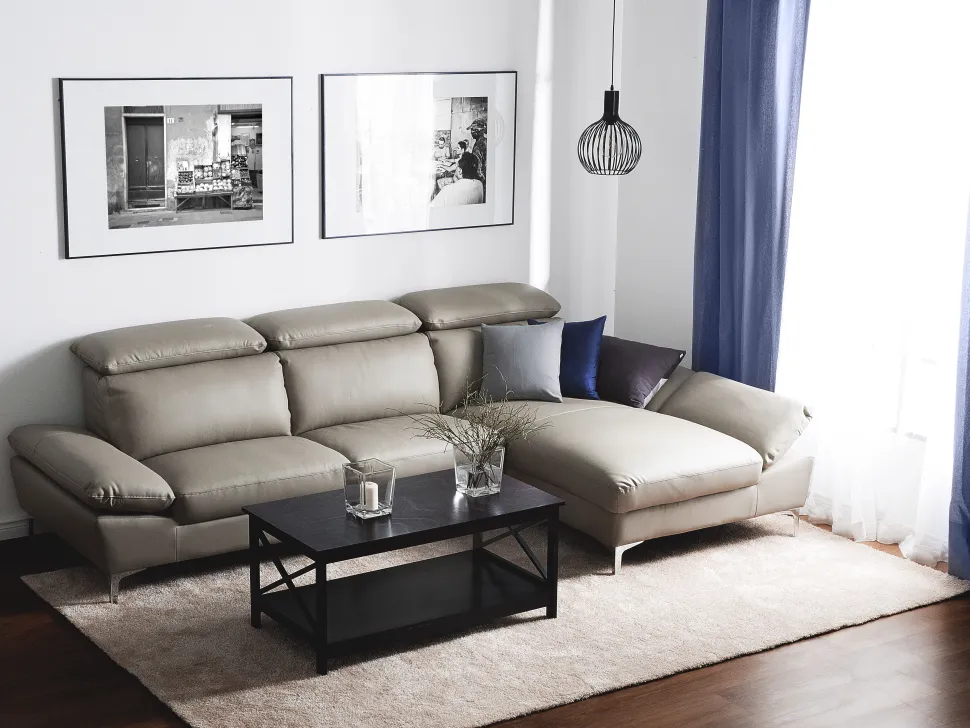 Left Hand Corner Sofa Leather Taupe Beige Farila