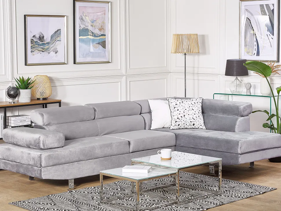 Left Hand Corner Velvet Sofa Grey Norrea