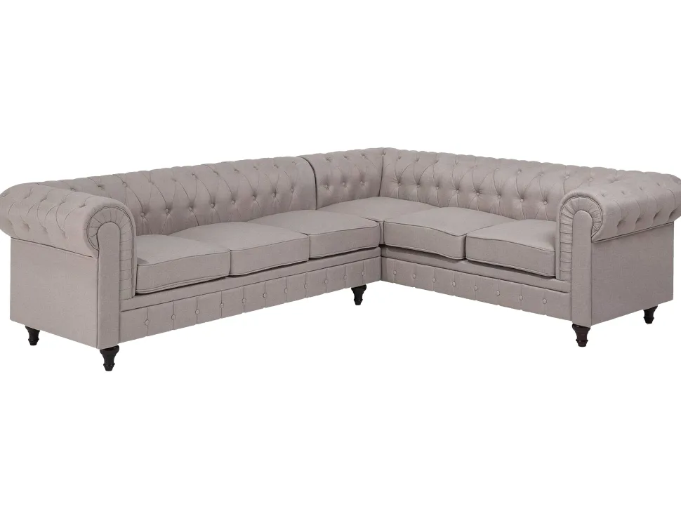 Left Hand Fabric Corner Sofa Beige Chesterfield