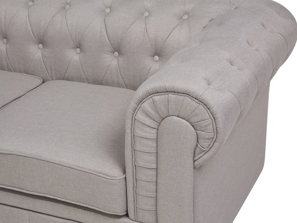 Left Hand Fabric Corner Sofa Beige Chesterfield