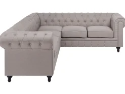 Left Hand Fabric Corner Sofa Beige Chesterfield