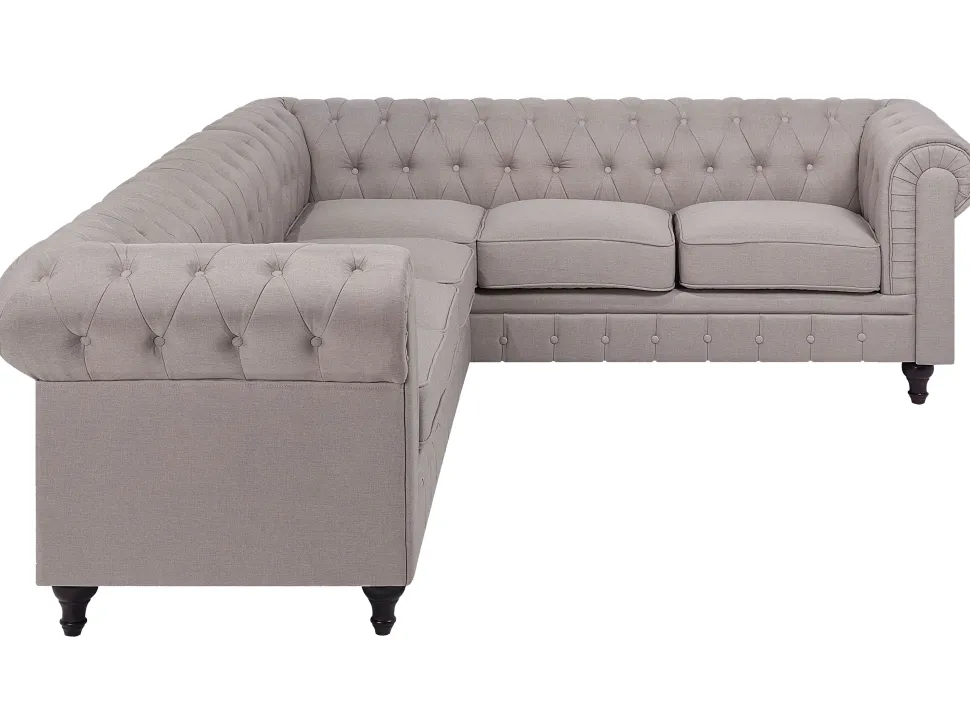Left Hand Fabric Corner Sofa Beige Chesterfield